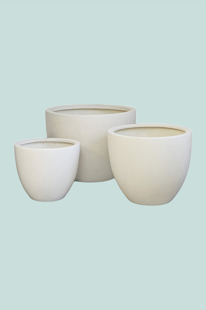 Bianca Egg Pot Range - 3 Colours - 6 Sizes - AKL Delivery Only