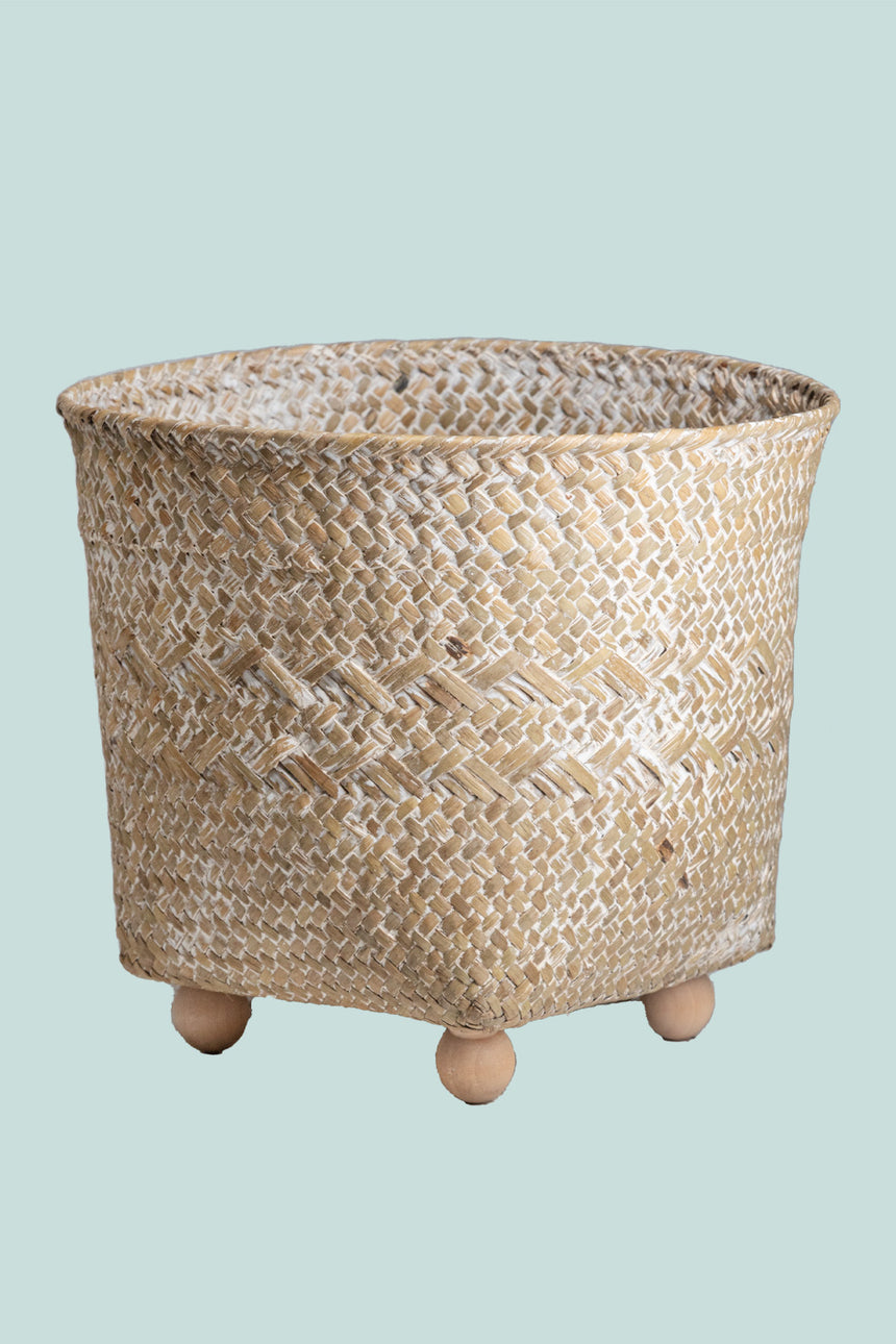 Straw Whitewash Basket Planter Range
