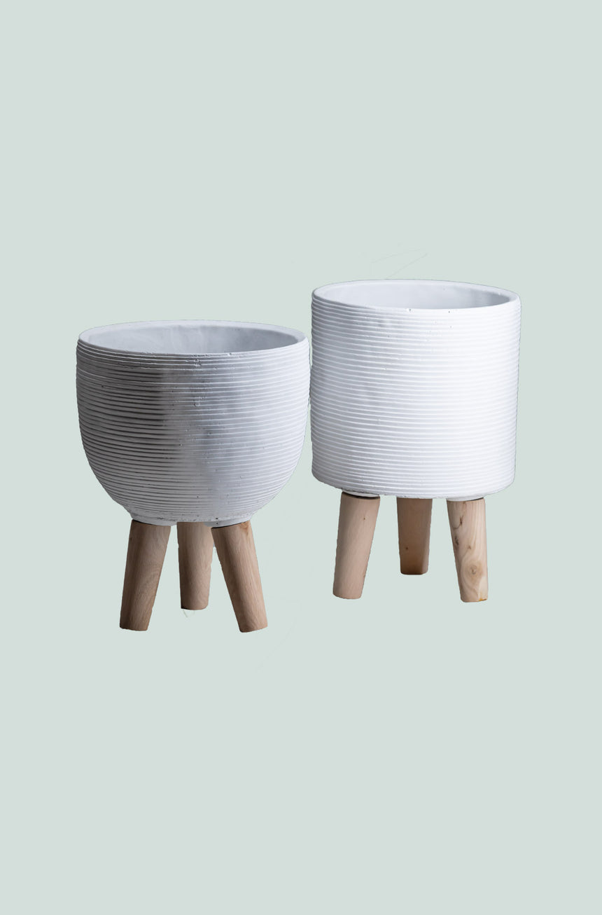 White Lines Tripod Ceramic Pot Range - 2 Styles