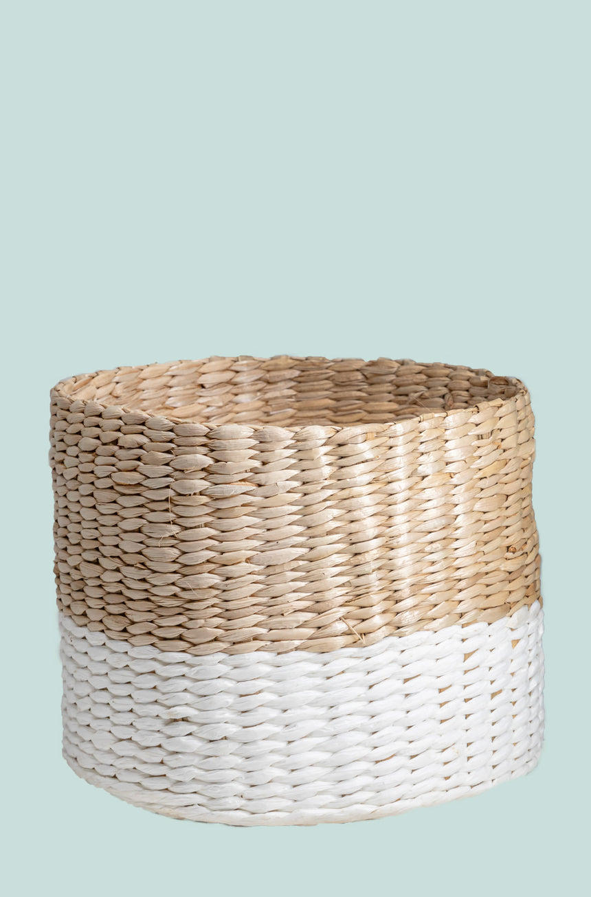 White Base Cylinder Basket Planter Range - 2 Sizes